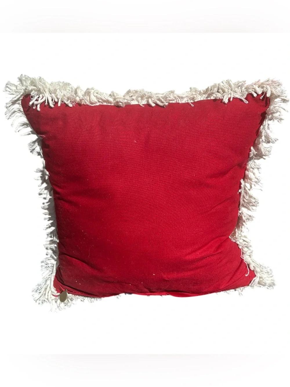 Pier 1 Christmas Pillow Cover Red White Embroidered Applique Llama Fringe 17x17